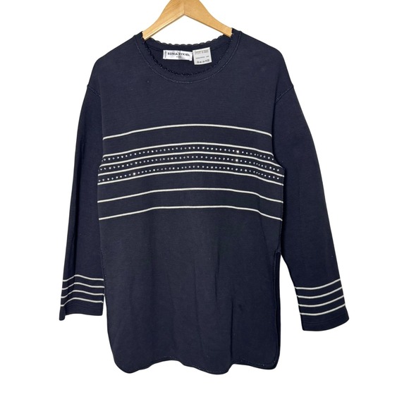 Sonia Rykiel Sweaters - Sonia Rykiel Paris Tunic Top Medium Striped Embellished‎ Long Sleeve Black White